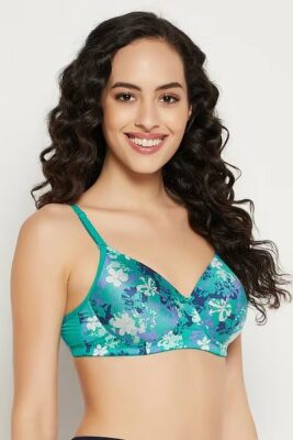 Turquoise Green Padded Floral Bra