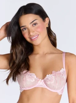 Gabriella Sheer Embroidered Balconette Bra - Light Pink