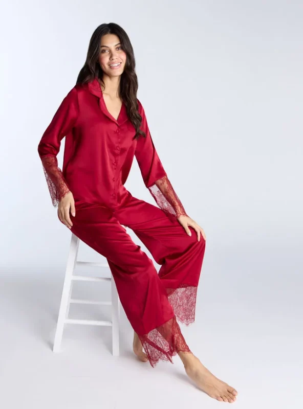 Valentina Satin Pyjama Set Dark Red