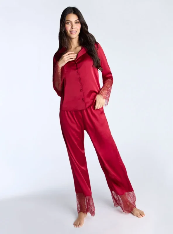 Valentina Satin Pyjama Set Dark Red