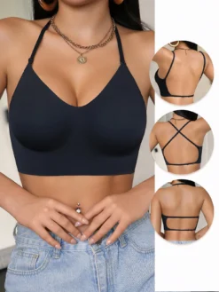 Black Solid Color T-Shirt Bra Backless Camisole Bra