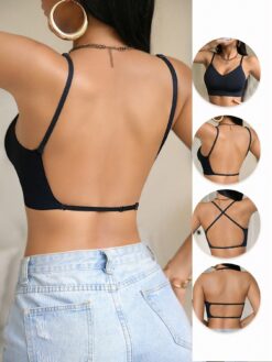 Black Solid Color T-Shirt Bra Backless Camisole Bra