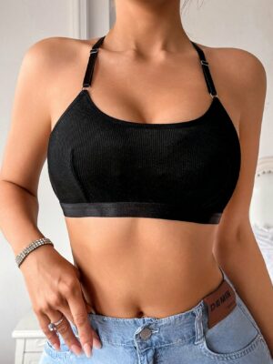 Pearl Decor Sexy Lace Patchwork Open Back Comfortable Women's Bra