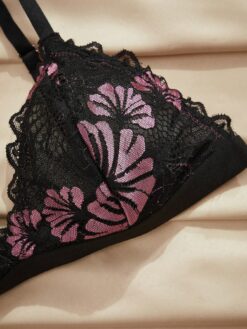 French Lace Contrast Color Petal Triangle Cup Women's Bra