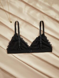 French Lace Contrast Color Petal Triangle Cup Women's Bra