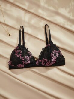French Lace Contrast Color Petal Triangle Cup Women's Bra