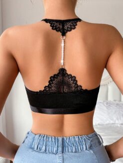 Pearl Decor Sexy Lace Patchwork Open Back Comfortable Women's Bra