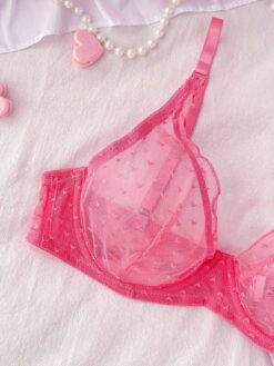 Cute & Sweet Heart Jacquard Mesh Underwire Triangle Bra & Panty Set