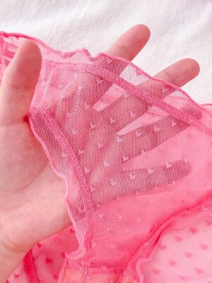 Cute & Sweet Heart Jacquard Mesh Underwire Triangle Bra & Panty Set