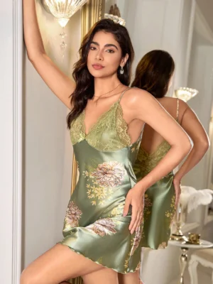 LuxeNights Women Lace Camisole Nightgown