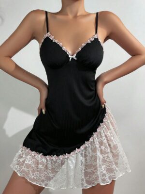 SweetSlumber Ladies' Color Blocked Lace Trimmed Cami Sleep Dress