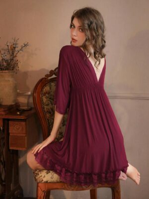 Sexy Deep V Neck Loose Revealing Shoulder Sleepwear Dress