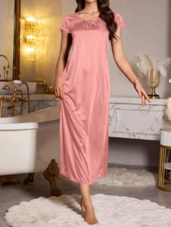 LuxeNights Lace Patchwork Short Sleeve Extra Long Women Nightgown Babydoll