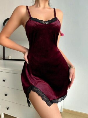 SilkySpell Women's Spaghetti Strap Backless Lace Trim Elegant Nightgown