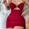 Women Summer Fashion Ruched Hollow Camisole Sexy Nightgown