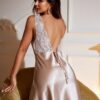 SilkySpell Contrast Lace Tie Backless Satin Pajama Nightdress