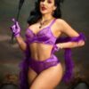 Purple Satin & Lace Patchwork Bra Set Sexy For Party