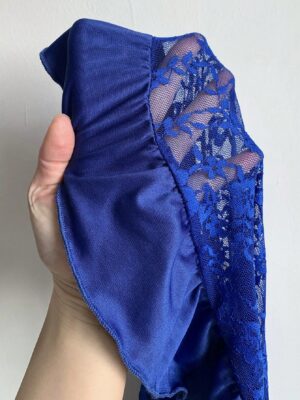 Elegant Royal Blue Semi Sheer Lace Sleep Dress Women's