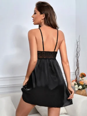 SilkySpell Lace Insert Cut Out Satin Cami Pajama Nightdress
