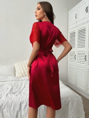 SilkySpell Contrast Lace Satin Pajama Nightdress Luxeloungewear