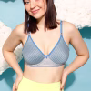 Non-Padded Non-Wired Full Coverage Striped Spacer Cup T-shirt Bra in Sky Blue - Cotton Rich