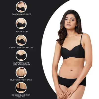 Non Wired Everyday Wear Seamless T-Shirt Bra - Black