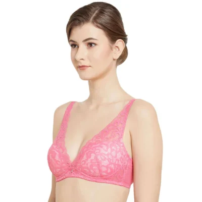 Non-wired Bridal Wear Medium coverage Lace Bra - Pink