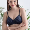 Padded Non-Wired Full Cup Polka Dot Print T-shirt Bra in Navy