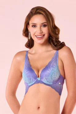 Padded Wired Medium Coverage Butterfly Enhancer Plunge Push-Up Bra