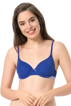 Padded Wired Sassy Stripes T-Shirt Bra - Royal Blue