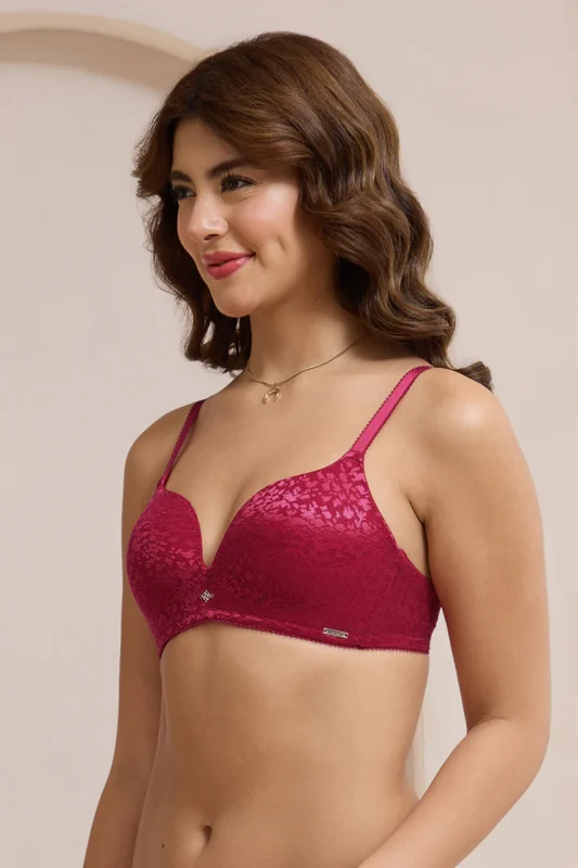 Plunge Padded Non-Wired Bra - Persian Red