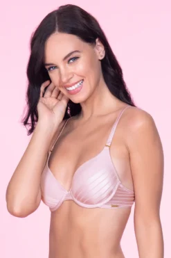 Sheer Stripes Padded Wired T-Shirt Bra - Dawn Pink