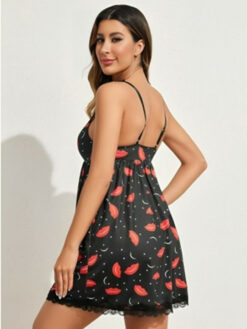 Black and red self design baby doll Nighty