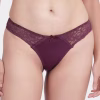 Dark Purple Waistband Lace With Bow Embellishment Thong Panty