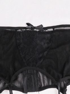 Lace Sexy High Waisted Sheer Garter Belt With Rose Pattern