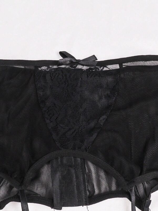 Lace Sexy High Waisted Sheer Garter Belt With Rose Pattern