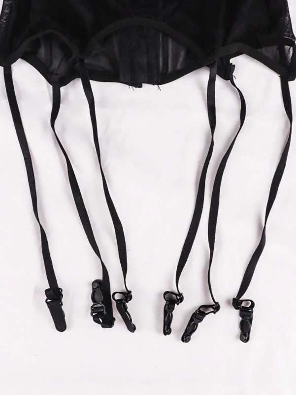 Lace Sexy High Waisted Sheer Garter Belt With Rose Pattern