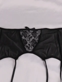 Lace Sexy High Waisted Sheer Garter Belt With Rose Pattern