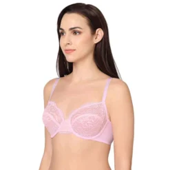 Non Padded Wired Full Cup Bridal Wear Lace Bra Full Support Bra - Light Pink