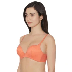 Padded Non Wired Push-Up Lacy Plunge Bra - Orange