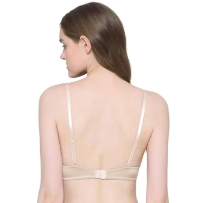 Padded Wired Demi Cup Plunge Neck Party Wear Level 3 Push-up Bra - Beige