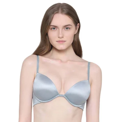 Padded Wired Demi Cup Plunge Neck Party Wear Level 3 Push-up Bra - Blue