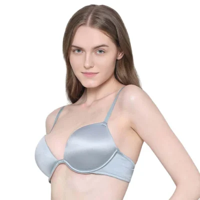 Padded Wired Demi Cup Plunge Neck Party Wear Level 3 Push-up Bra - Blue