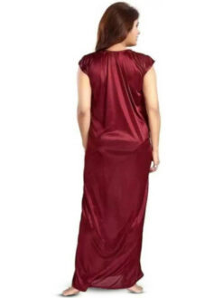 Printed Satin Nightdress - Maroon