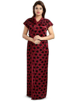 Printed Satin Nightdress - Maroon