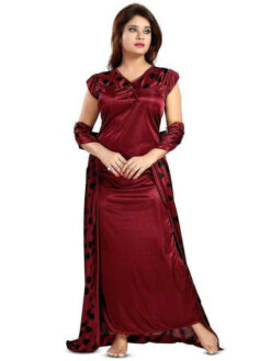 Printed Satin Nightdress - Maroon