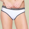 White Printed Waist Band Thong Panty