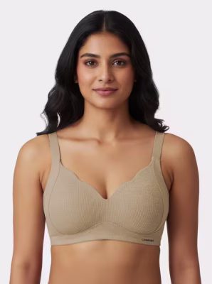 Tan Brown Scallop Nekline Ribbed Seamless Bra