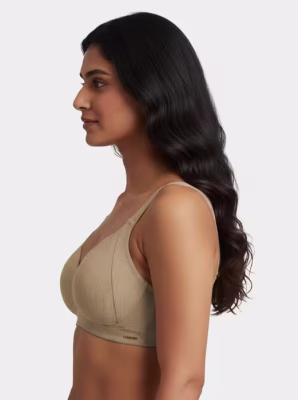 Tan Brown Scallop Nekline Ribbed Seamless Bra
