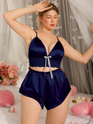 Women Satin Baby Doll Nighty - Blue